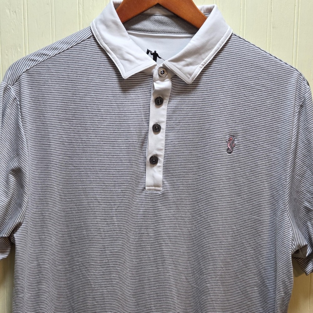 AndersonOrd Polo Shirt Mens M Gray Stripe Performance Golf Stretch Jersey Top